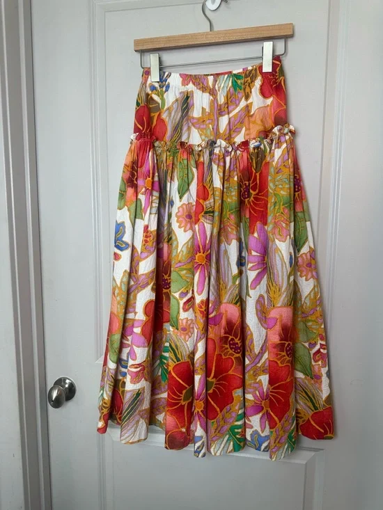 Mara Hoffman Bettina Floral Organic Cotton DropWaist Ruffle Maxi Luxury Skirt,XS - Picture 14 of 15